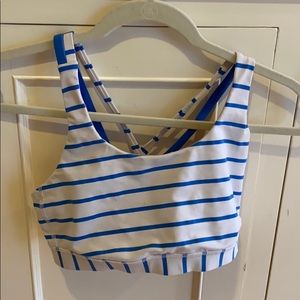 Blue and white striped lululemon energy bra